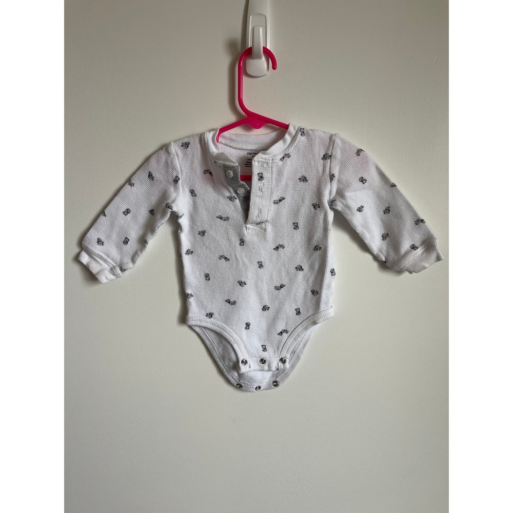 Carters Baby Boys White Waffle Knit Henley Bodysuit Squirrel Print‎ 9M